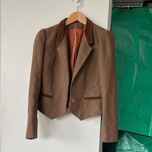 Brown Women's Jacket with Corduroy Collar